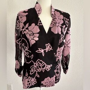 Alex Evenings Black Blouse with Pink Florals